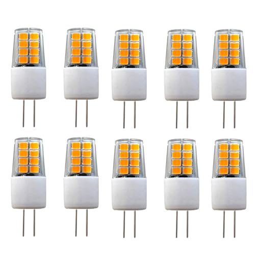 Jiotouhu G4 LED Warmweiß 2700K T3 12V 3W G4 LED 2-polig Leuchtmittel 30W Halogen-Äquivalent 380lm 360 Abstrahlwinkel nicht dimmbar für Landschafts-Einbau- und Schienenbeleuchtung 10er