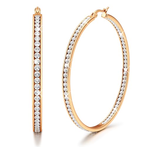 Adramata Edelstahl Hypoallergen Kreolen AAA Zirkonia Hängend 40mm 50mm 60mm Earrings For Women Rosegold