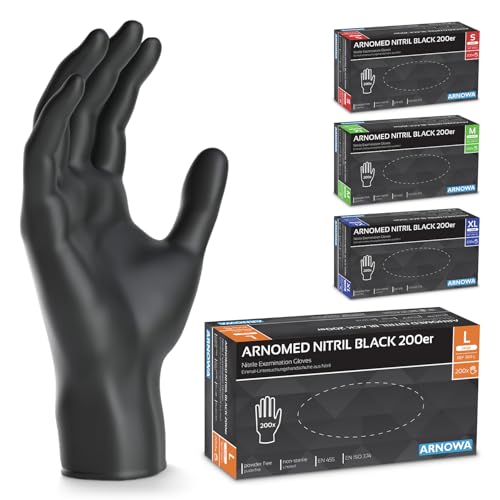 ARNOMED 200x Einweghandschuhe Schwarz Einmalhandschuhe L Nitrilhandschuhe puderfrei latexfrei Gummihandschuhe Nitril Einmalhandschuhe S M L XL