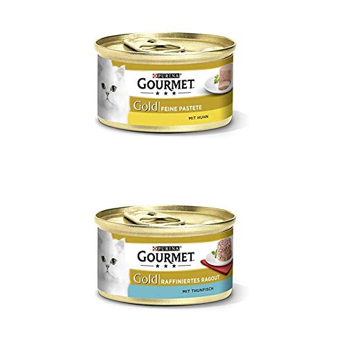 PURINA GOURMET Gold Katzenfutter nass 24er Mix-Pack Pastete mit Huhn und Ragout Thunfisch 2 x 12 x 85g