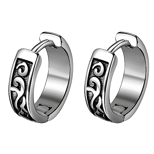 Flongo Damen Creolen Ohrringe Wikinger silber Huggie Ohrstecker Edelstahl Hoop Gothic Ohrschmuck punk earrings für Herren Frauen Mädchen Weihnachten