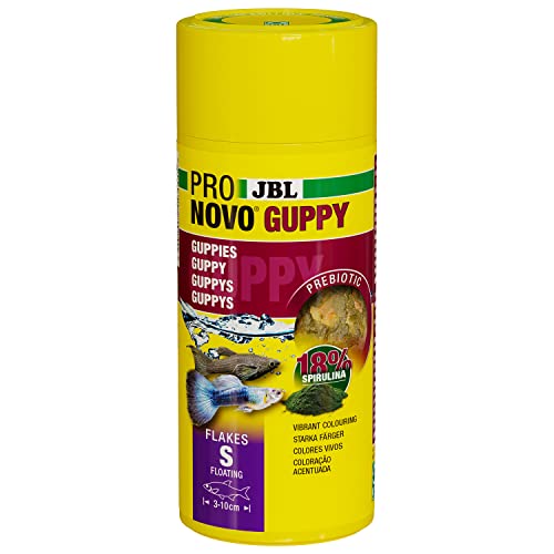 JBL PRONOVO GUPPY FLAKES Hauptfutter für Guppys und Lebendgebärende von 3-10 cm Fischfutter-Flocken Größe S 250 ml