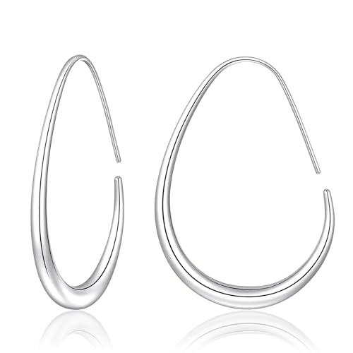 Große Creolen Ohrring für Damen Hypoallergene Ohrringe Kreolen Silberplattiert 40 mm Ovale Creolen Silber 925 für Damen Frauen Mädchen