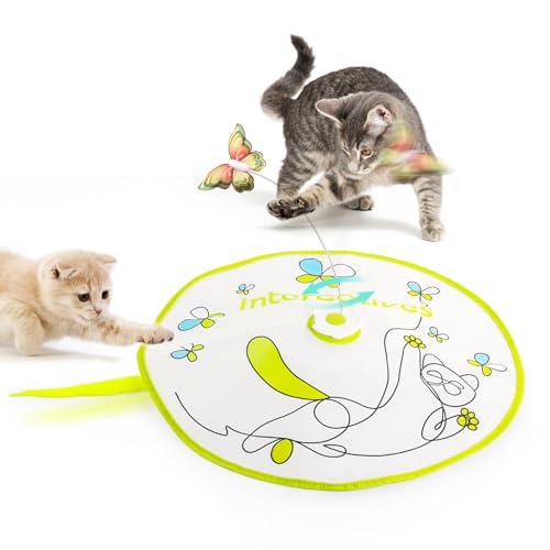 ALL FOR PAWS 2 in 1 Katzenspielzeug Hide-N-Seek Katzenstab-Spielzeug Automatisches Kätzchen Flatterspielzeug mit Schmetterlings-Spinner Katze Bewegliches Federspielzeug für Indoor-Katzen