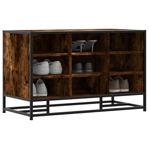Tidyard Schuhbank Räuchereiche 84x40x53 5 cm Holzwerkstoff und Metall Schuhregal Sitzbank mit Stauraum für Wohnzimmer Flur Eingangsbereich849231
