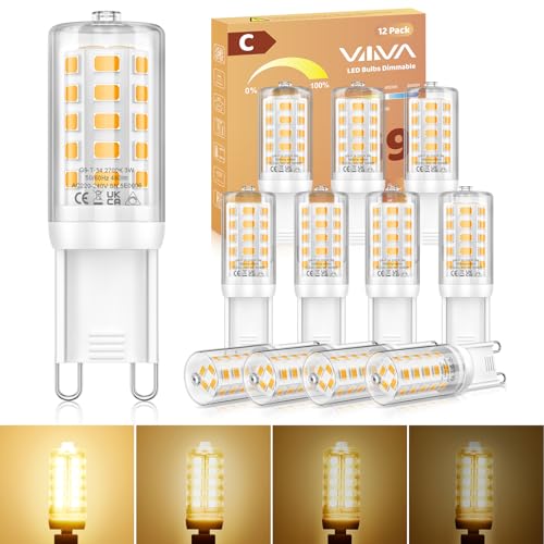 G9 LED Lampe Warmweiß Dimmbar - 12er Pack 2700K 3W LED Leuchtmittel Ersatz 45W G9 Halogenlampen 480 LM Glühbirne Enegiesparende AC220-240V 360 Abstrahlwinkel Geeignet für Interieur Dekoration