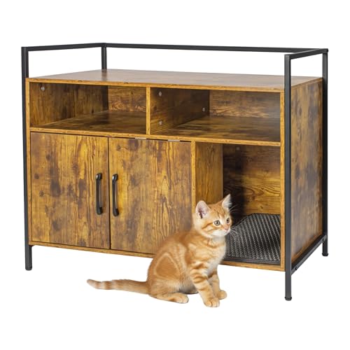 Relaxdays Katzenschrank für Katzentoilette mit Katzenklomatte Stauraum HBT 74x90x45 cm Katzenhaus braun schwarz