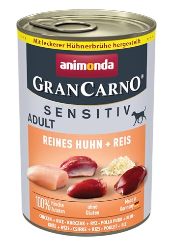 animonda GranCarno Nassfutter Sensitiv Reines Huhn Reis 6x 400g getreidefreies Hundenassfutter ohne Zucker für ausgewachsene frischen fleischigen Zutaten