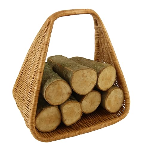 MIKONI Weidenkorb Kaminholzkorb Weide Holzkorb Brennholz Korb Weidenkorb Deko Tragekorb Kaminholz Rattankorb Feuerholzkorb Brennholzkorb MODERNE