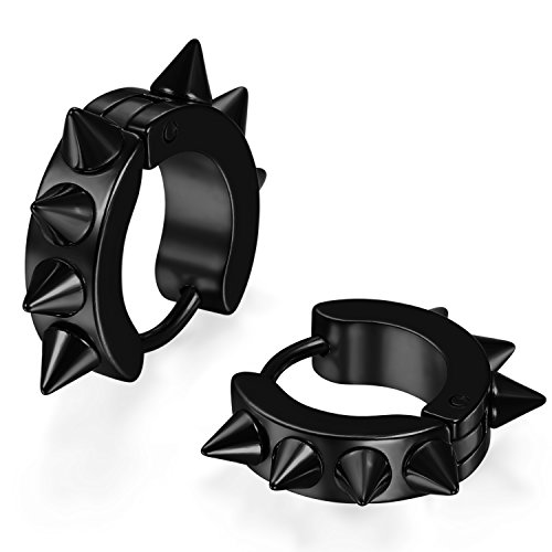  Schmuck Punk Spike Spitzen Nieten Hip Hop Huggie Hoop Klappcreolen Plug Piercing Clip Gothic Schwarz