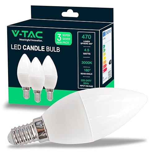 V-TAC 3x LED Glühbirne E14 Kerze - 4 5W entspricht 40W Kerzenlampe - 3er Pack - 470Lumen - Kerze Lampe - LED Glühlampen - Energiesparlampe - Licht 3000K Warmweiß