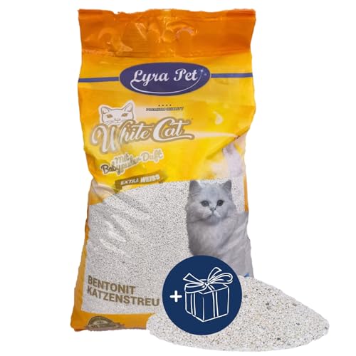 Lyra Pet 15 Liter White Cat Katzenstreu Geschenk Mit Babypuder Duft Feines Klumpstreu 350% Saugkraft Naturprodukt aus Bentonit Saubere Wohnung Neutralisiert Gerüche Staubarm