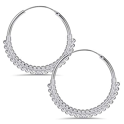 MATERIA Damen Ohrringe Creolen mit Anhänger Perlen Kugel - 925 Silber Ohrschmuck orientalisch 20mm SO-419