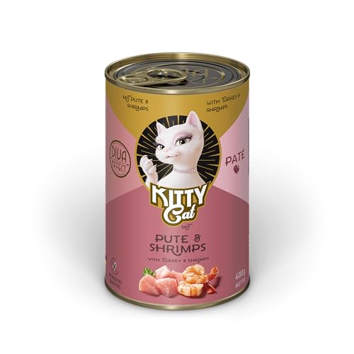 KITTY Cat Pat Pute Shrimps 6 x 400 g Nassfutter für Katzen getreidefreies Katzenfutter mit Taurin Lachsöl und Grünlippmuschel Alleinfuttermittel mit hohem Fleischanteil Made in Germany