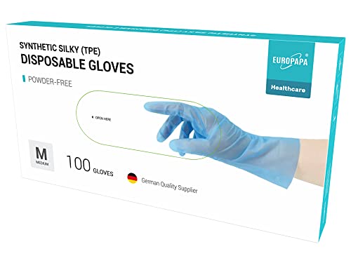 EUROPAPA 100 200 300 450 Stk Vorteilspack TPE transparenz und blau Einweghandschuhe in Box Einmalhandschuhe latexfrei Gummihandschuhe puderfrei Handschuhe in Gr. S M L XL Blau-100 M