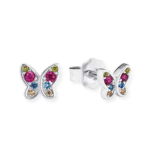s.Oliver Ohrstecker 925 Sterling Mädchen Kinder Ohrschmuck mit Zirkonia synth. 0 6 cm Multicolor Schmetterling Kommt in Schmuck Geschenk Box 2020868