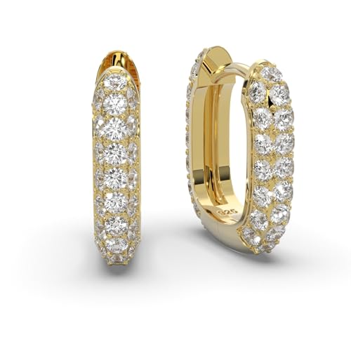 Ohrringe Creolen Damen Gold vergoldet Frauen Kreolen klein breit mit Zirkonia-Steinen Klappcreolen Hoops Huggies u-förmig oval rechteckig Schmuck-Geschenk für Frauen Freundin