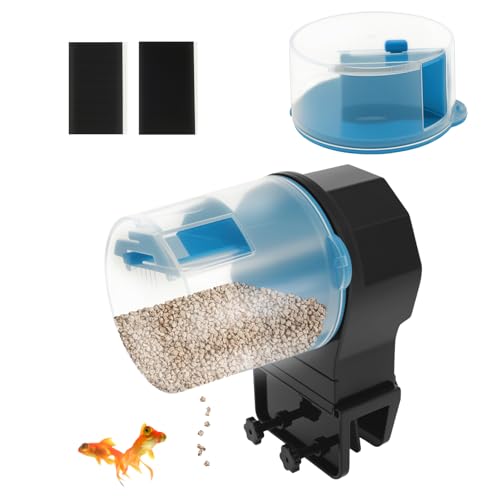 Futterautomat Aquarium 12 24H Automatischer Fischfutterautomat mit 2 Futterboxen 100 210ML Futtermenge Anpassen Automatischer Fischfutterspender EIN-klick-Einrichtung für Aquarien