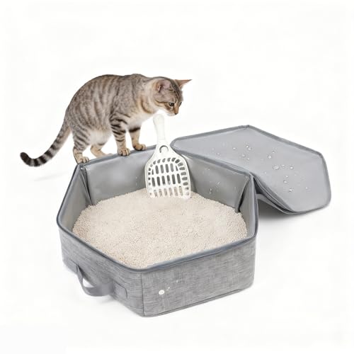 Faltbar Katzentoilette Mit Deckel Tragbar Katzenklo Mit Sieb Cat Litter Box Mit Sieb Und ReißVerschluss Wasserdicht Geeignet Für Reisen Camping Und Den Gebrauch Zu Hause 44 34 13cm Grau