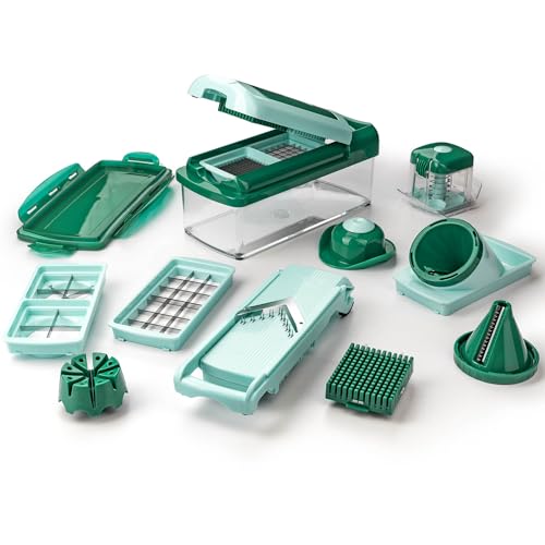 Genius Nicer Dicer Fusion Smart Julietti Mint-Grün 16 Teile Alles-Schneider Reiben Julienne Spiralen Hobeln Würfeln Schneid-Gerät Bekannt aus TV NEU 28.5 x 21 x 16.3 cm