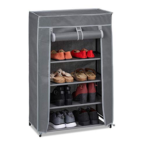 Relaxdays Schuhschrank Stoff 5 Fächer 15 Paar Schuhe Abnehmbarer Bezug Schuhregal HxBxT 90 x 60 x 30 cm anthrazit