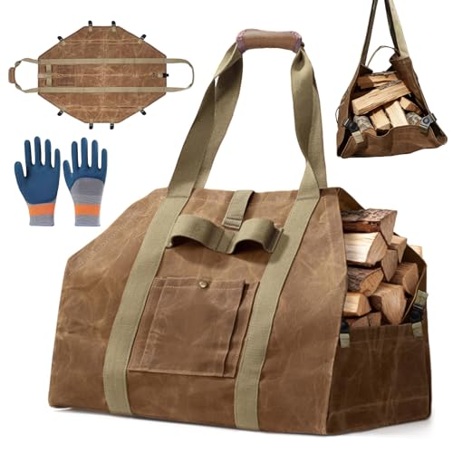 Polegas Holzkorb für Kaminholz Extra Großer Kaminholzkorb Holzkorb aus Oxford-Stoff mit Griffen Verschleißfest zum Verstauen Zusammenklappbar Aufbewahrung für Brennholz Zeitungen 50 30 35cm-50L