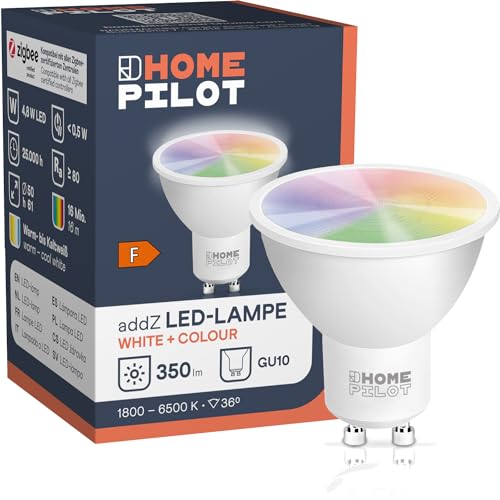HOMEPILOT addZ GU10 White Colour LED Lampe ZigBee 3.0 Smart Home Leuchtmittel Alexa Google Assistant uvm. kompatibel 4 8W 350lm 36 RGBW mehrfarbig Kaltweiß bis Warmweiß dimmbar via App