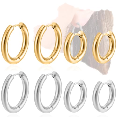 COYUN 4 Paar Edelstahl Ohrstecker Set für Herren Klein Ohrring Aus Edelstahl Klein Ohrstecker Knorpel Hypoallergenes Ohrring perfekt für Männer Mädchen Gold und Silber