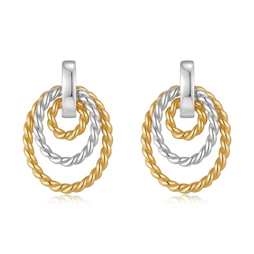 TOVABA Damen Ohrringe Bicolor Gold Silber Handgefertigte Ohrringe im modernen Spiral-Design Hypoallergen Farbtreu Eleganter Schmuck für Frauen
