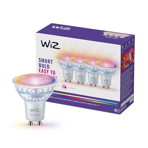 WiZ Smart LED Glass GU10 Spotlight Full Color and Tunable White 50 W Äquivalent 2200 6500 K 345 Lumen dimmbar kompatibel mit Alexa Google Assistant und Apple Home 4er-Pack