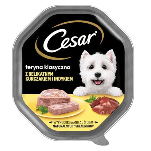Cesar Klassik-Terrine Nassfutter für ausgewachsene Hunde mit zartem Huhn und Truthahn Schale 14 x 150g