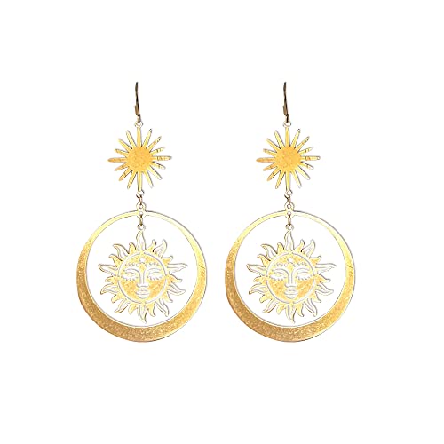 Sun Creolen für Frauen Mädchen Gothic Boho himmlische Ohrringe Gold Edelstahl Creolen baumeln minimalistisch zierlicher Schmuck