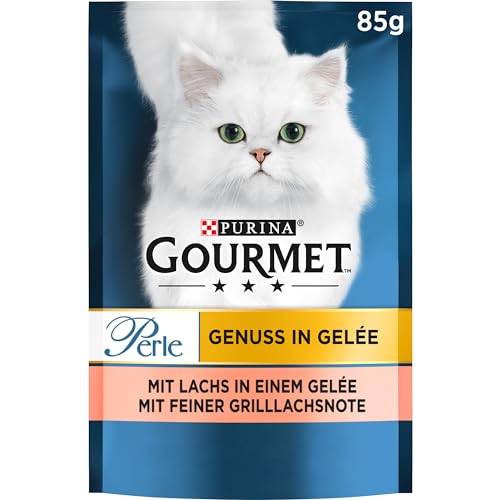 Gourmet Perle Genuss in Gelee Katzenfutter nass mit Lachs feiner Grillachsnote 156er Pack 26 x 85g
