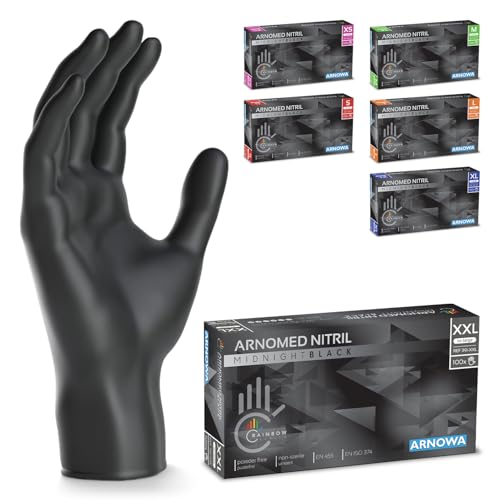 100x ARNOMED Einweghandschuhe Schwarz Einmalhandschuhe XXL Nitril Nitrilhandschuhe puderfrei Gummihandschuhe Schutzhandschuhe Nitril in XS S M L XXL