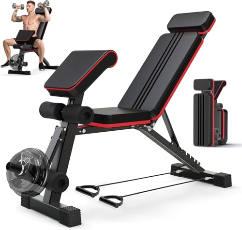 SOFTHOM Klappbare Hantelbank Multifunktion 7-Fach Verstellbarer Rückenlehne 3-Fach Verstellbarer Sitzkissen 400kg Belastbarkeit Verstellbare Trainingsbank Schrägbank zu Hause oder im Fitnessstudio