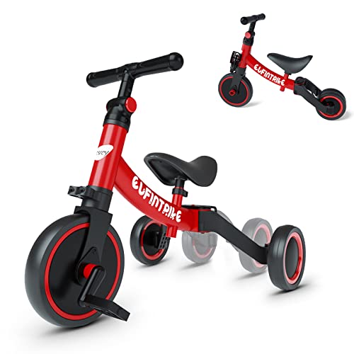 besrey 5 in 1 Laufräder Laufrad Kinderdreirad Dreirad Lauffahrrad Lauflernhilfe für Kinder ab 1 Jahre bis 4 Jahren   Rot