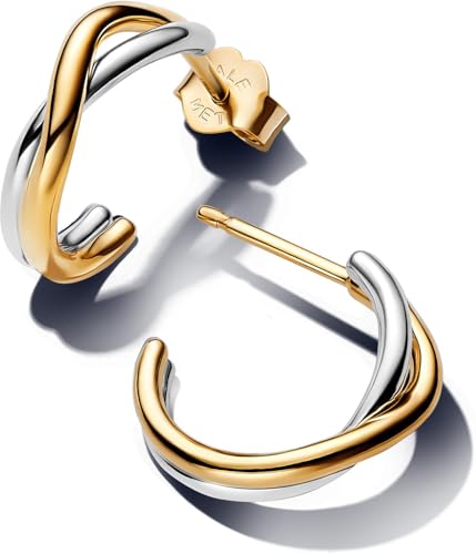 Pandora Essence Organisch Geformte Bicolor Offene Creolen-Ohrringe aus Sterling Silber mit 14 Karat vergoldeter Metalllegierung 263880C00