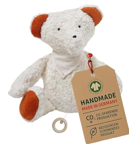 Efie Spieluhr Teddy - 100 % Baumwollplüsch Schurwolle-Füllung mit Filzdetails GOTS-zertifiziert handgefertigt Made in Germany - Melodie LaLeLu
