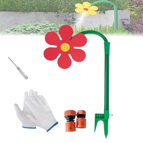 Dancing Daisy Sprinkler Crazy Daisy Sprinkler Lawn Watering Sprinkler Sprayer Funny Sun Flower Dancing Daisy Yard Lawn Sprinkler for Garden Lawn Red