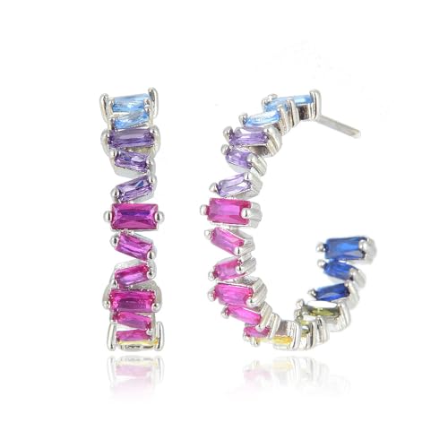 Creolen für Damen mehrfarbige Baguette-CZ-Steine Ohrringe mit Geschenkbeutel