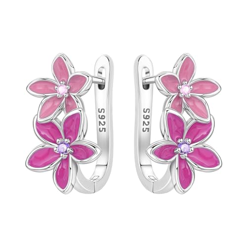 MISEFF Sterling Silber rosa Blumen-Creolen mit Zirkonia-Akzenten hypoallergene Ohrringe mit Blumenmuster für Damen