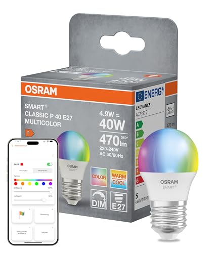 Osram SMART LED-Lampe P40 RGBW E27 Miniballform WLAN-fähig steuerbar mit App kompatibel mit Matter Alexa Google Assistant
