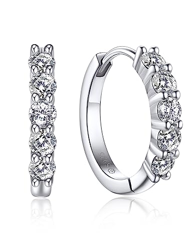 MomentWish Creolen Silber mit Moissanite Diamant 1 Karat 14.2mm Ohrringe Silber 925 Creolen Klein Liebes Geschenk für Freundin 5 Steine
