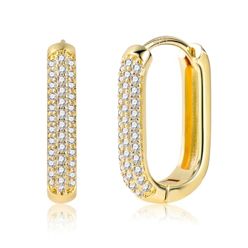  Eckig ASH S CHOICE 14K Vergoldet Sterling Dick Klobige Eckig Kleine Knorpel Huggie Stein Zirkon Glitz Quadratische