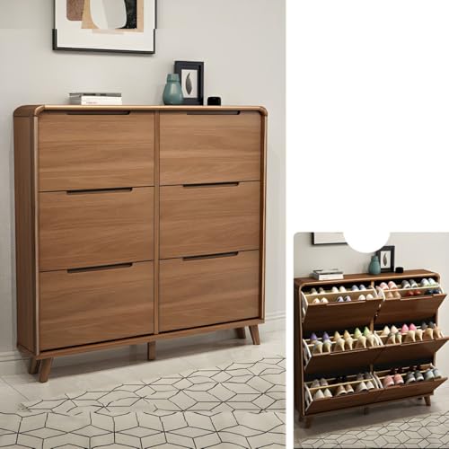 Schmales Schuhregal aus Holz 6 verstellbaren Schubladen Regalen Wand für Schlafzimmer Eingangsbereich weißes Walnuss Finish 120 cm Lx 25 cm Bx 120 cm H