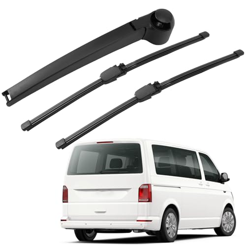 Scheibenwischer Hinten Set Kompatibel für VW T5 Caddy 2003-2019 Caravelle Transporter 2 Stück Auto Heckscheibenwischer und 1 Stück Heckscheibenwischerarm Ersatz Wischerblatt Wischerarm Hinten