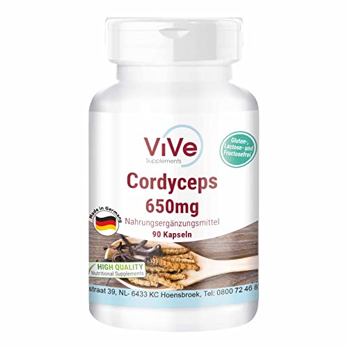 Cordyceps 650 mg - 90 Kapseln - vegan - Pilzpulver aus dem Mycel - Vitalpilz Qualität aus Deutschland von ViVe Supplements