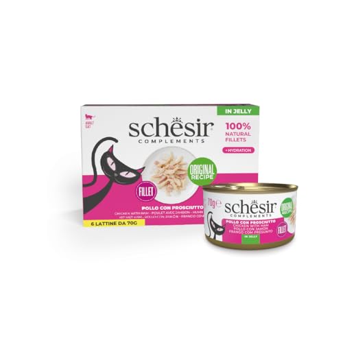 Schesir Hähnchenfilets mit Schinken in Gelee ergänzendes Nassfutter für Katzen Originalrezept 100% natürlich 6 Dosen 70 g