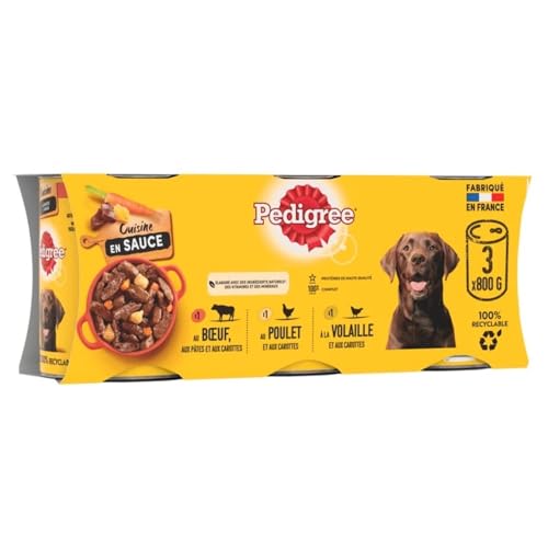 Pedigree Küchenboxen in Sauce für Erwachsene Hunde 3 Sorten 3 x 800 g