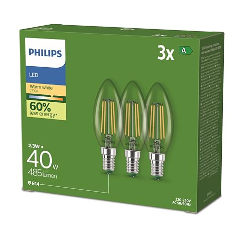 Philips Ultra Efficient Kugelförmige LED-Kerzenbirne 3er-Pack E14 2 3 W Warmweißes Licht 2700 K Energieeffizienzklasse A